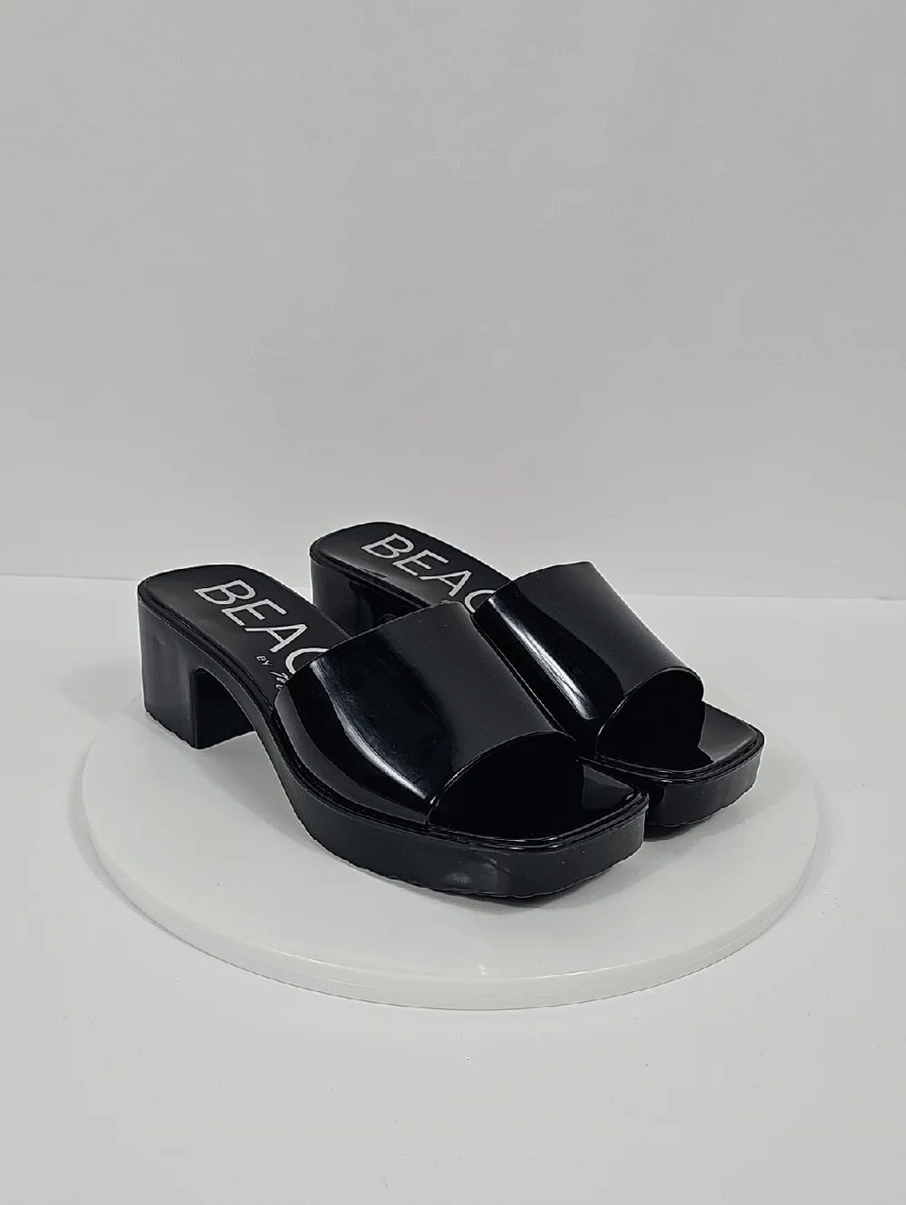 NIB Beach By Matisse Wade Platform Slide Sandals Block Heel Square Toe Black 7
